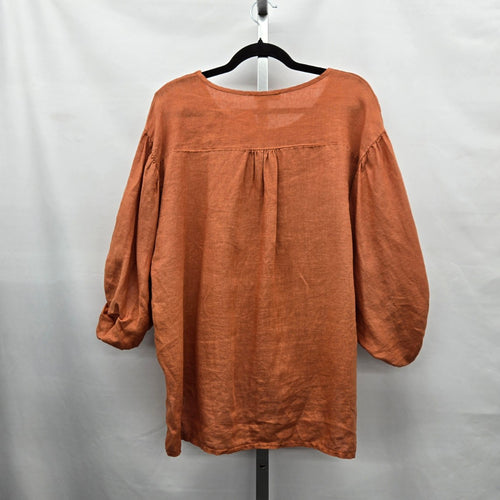 Bellaambra Made in Italy Linen Rust Orange Balloon Sleeve Top Size M