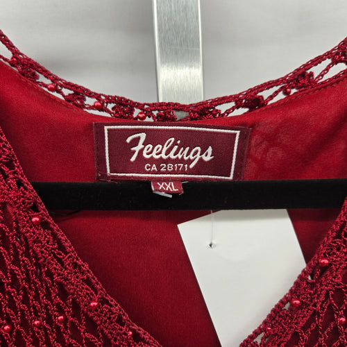 Vintage Feelings Red Crochet Sequin Beaded V-Neck Top – M/L