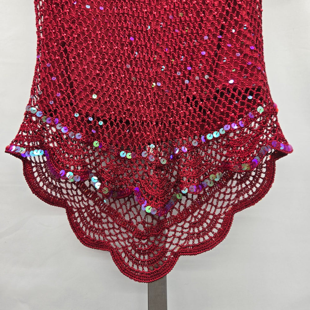 Vintage Feelings Red Crochet Sequin Beaded V-Neck Top – M/L