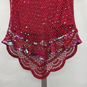Vintage Feelings Red Crochet Sequin Beaded V-Neck Top – M/L