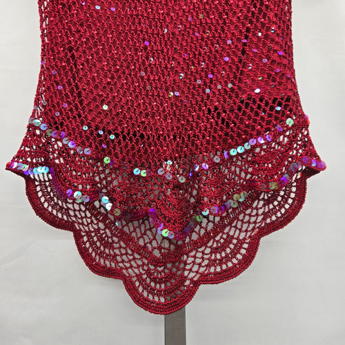 Vintage Feelings Red Crochet Sequin Beaded V-Neck Top – M/L