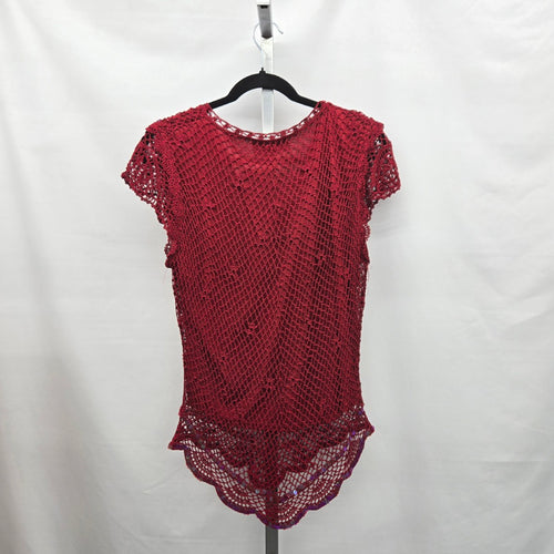 Vintage Feelings Red Crochet Sequin Beaded V-Neck Top – M/L