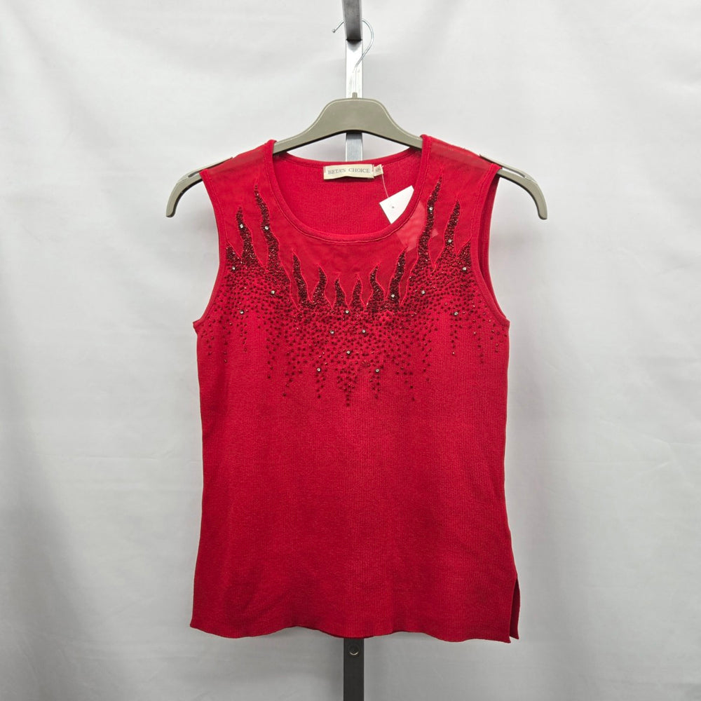 Beta’s Choice Red Embellished Sleeveless Knit Top - Size M