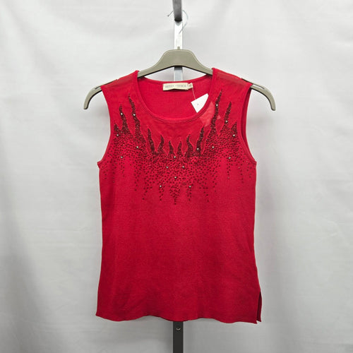 Beta’s Choice Red Embellished Sleeveless Knit Top - Size M