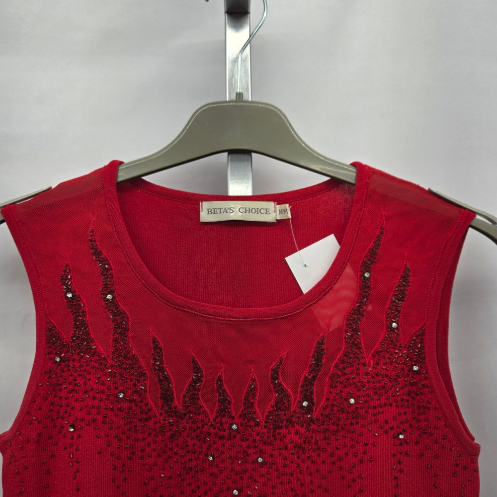 Beta’s Choice Red Embellished Sleeveless Knit Top - Size M