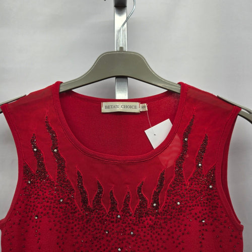 Beta’s Choice Red Embellished Sleeveless Knit Top - Size M