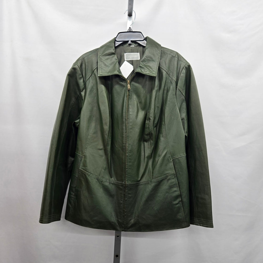 Guillaume Dark Green Leather Zip Front Jacket Size L/XL