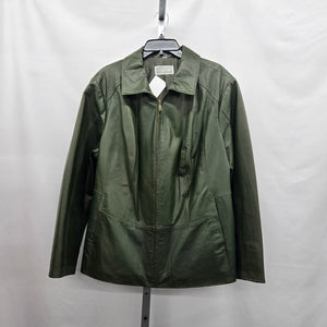 Guillaume Dark Green Leather Zip Front Jacket Size L/XL