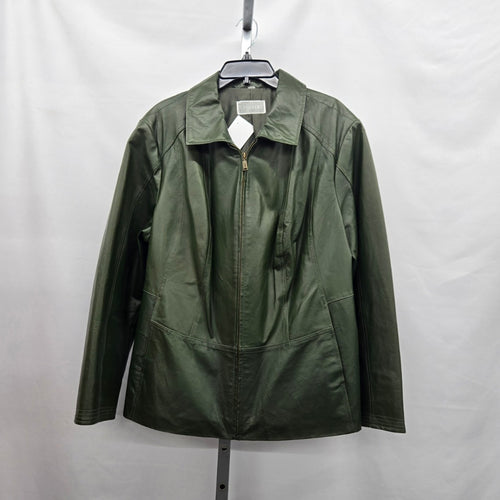 Guillaume Dark Green Leather Zip Front Jacket Size L/XL