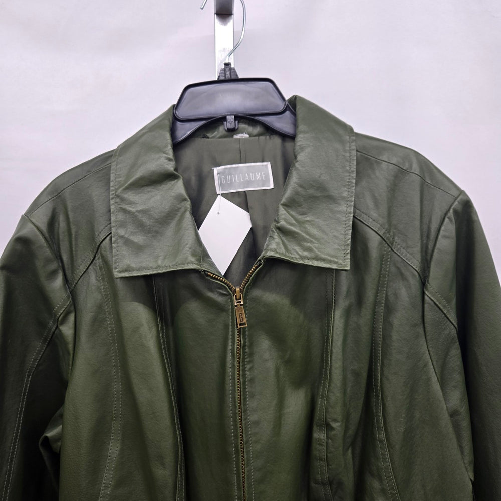 Guillaume Dark Green Leather Zip Front Jacket Size L/XL