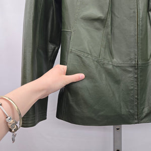 Guillaume Dark Green Leather Zip Front Jacket Size L/XL