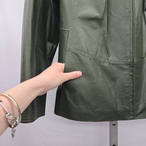 Guillaume Dark Green Leather Zip Front Jacket Size L/XL