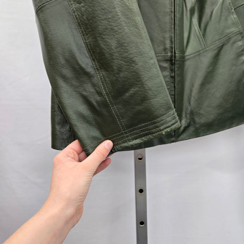 Guillaume Dark Green Leather Zip Front Jacket Size L/XL