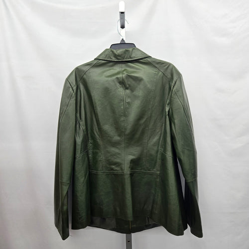 Guillaume Dark Green Leather Zip Front Jacket Size L/XL