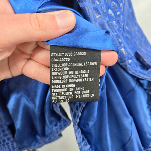 Guillaume Royal Blue Croc-Embossed Genuine Leather Jacket Size M