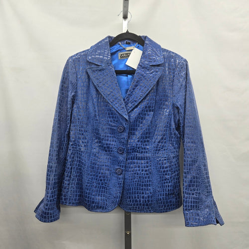 Guillaume Royal Blue Croc-Embossed Genuine Leather Jacket Size M