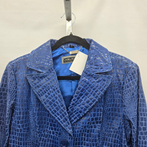 Guillaume Royal Blue Croc-Embossed Genuine Leather Jacket Size M