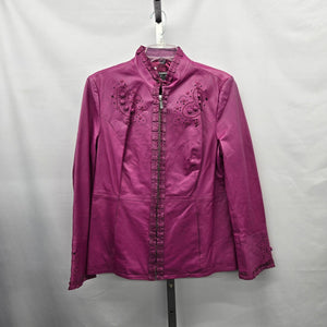 Guillaume Magenta Purple Leather Embroidered Jacket  Size M