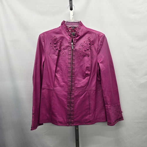 Guillaume Magenta Purple Leather Embroidered Jacket  Size M