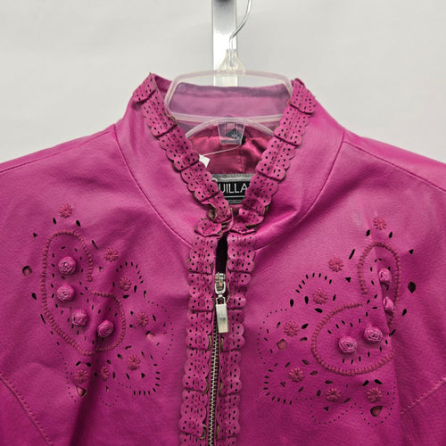 Guillaume Magenta Purple Leather Embroidered Jacket  Size M