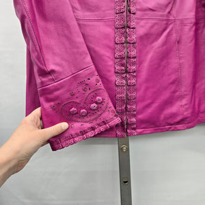 Guillaume Magenta Purple Leather Embroidered Jacket  Size M