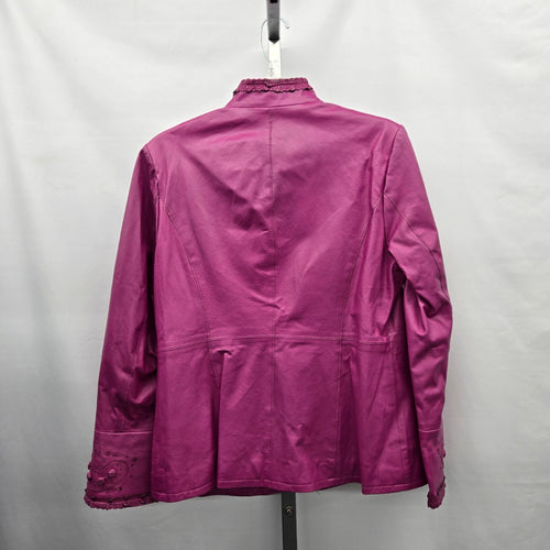 Guillaume Magenta Purple Leather Embroidered Jacket  Size M