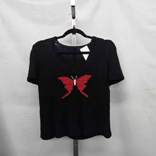 Vintage Butterfly Knit Top Black & Red- M