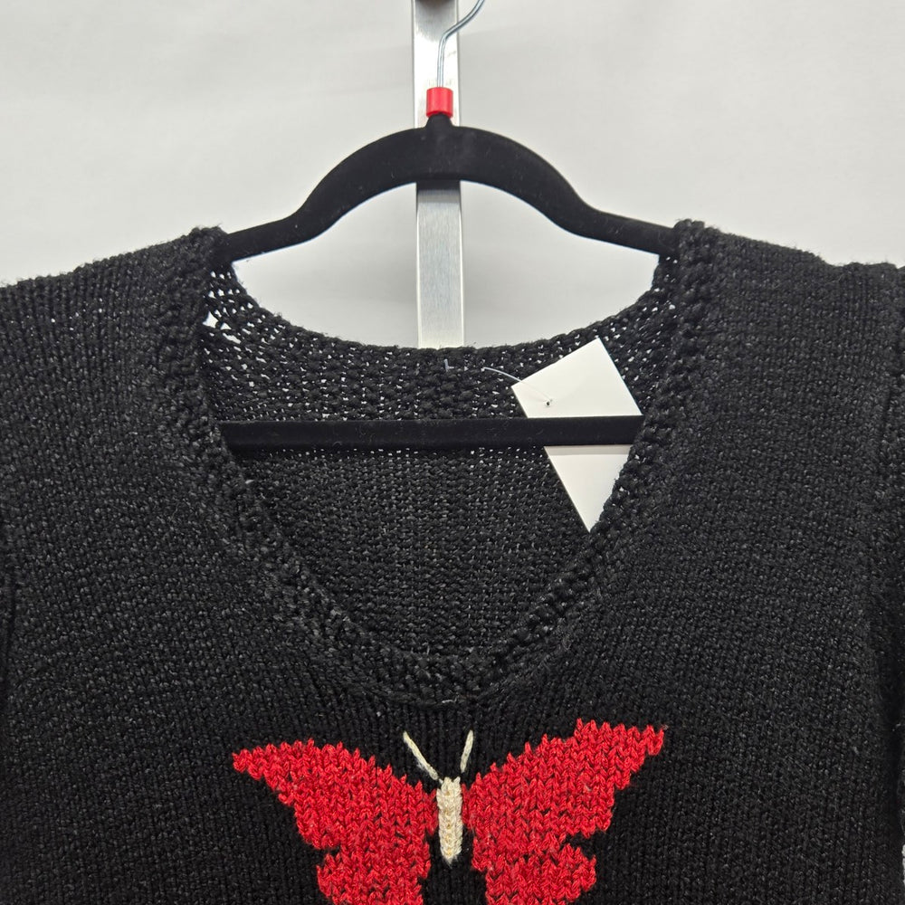 Vintage Butterfly Knit Top Black & Red- M