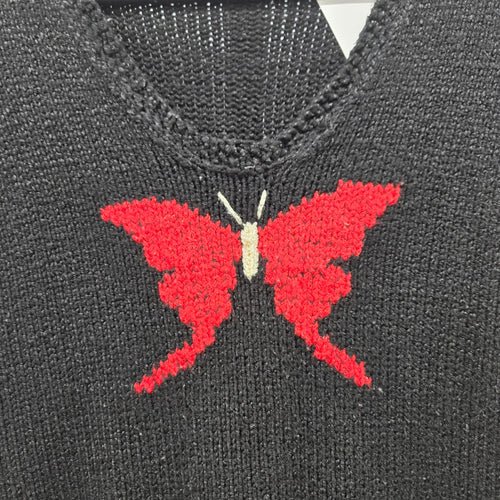 Vintage Butterfly Knit Top Black & Red- M