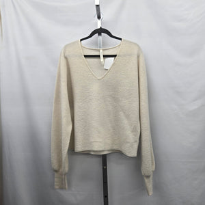 Babaton 100% Merino Wool V-Neck Long Sleeve Sweater – Cream, Size M