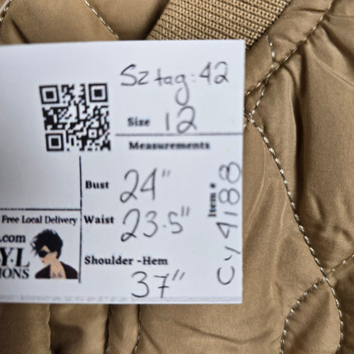 KAFFE Quilted Longline Outerwear Jacket Beige - Size 12