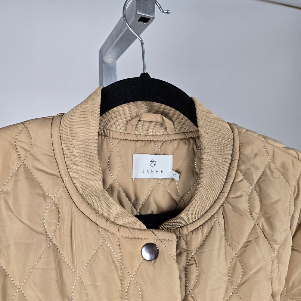 KAFFE Quilted Longline Outerwear Jacket Beige - Size 12