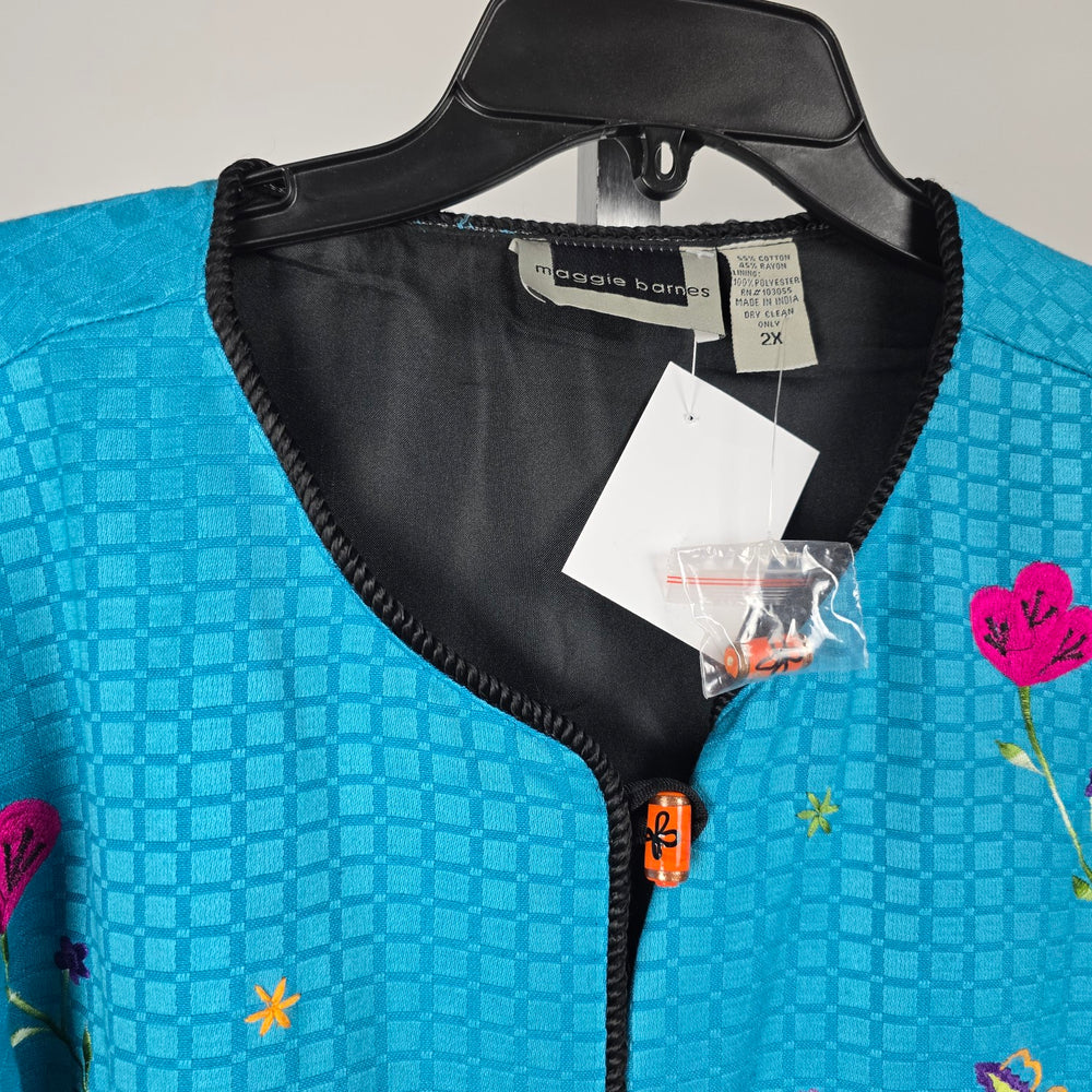 Maggie Barnes Embroidered Turquoise Jacket - Size 2X