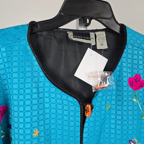Maggie Barnes Embroidered Turquoise Jacket - Size 2X