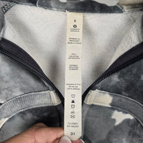 Lululemon Gray White Tie-Dye Full-Zip Hoodie - Size 6
