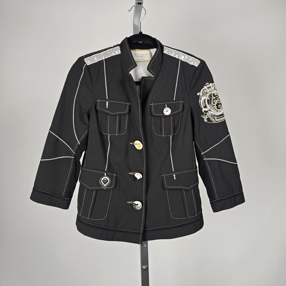 Elisa Cavaletti Black Embellished Military Blazer Jacket - Size S