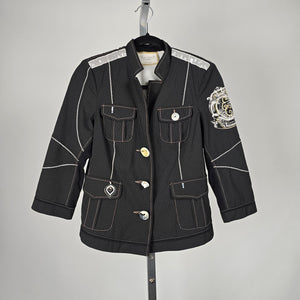 Elisa Cavaletti Black Embellished Military Blazer Jacket - Size S