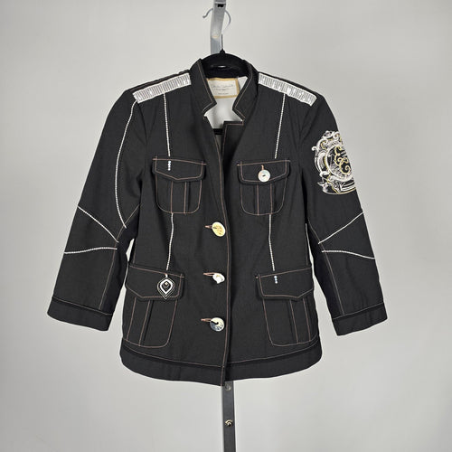Elisa Cavaletti Black Embellished Military Blazer Jacket - Size S