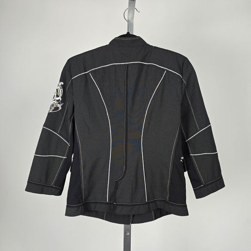 Elisa Cavaletti Black Embellished Military Blazer Jacket - Size S