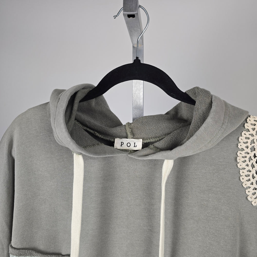 POL Gray Crochet Patchwork Oversize Hooded Sweatshirt - Size M/L