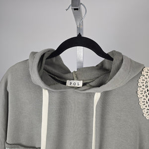 POL Gray Crochet Patchwork Oversize Hooded Sweatshirt - Size M/L