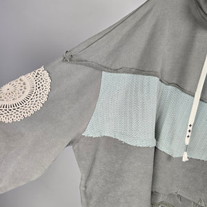 POL Gray Crochet Patchwork Oversize Hooded Sweatshirt - Size M/L