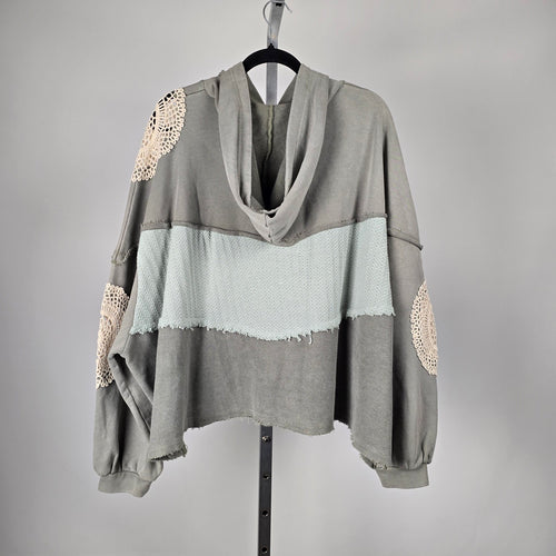 POL Gray Crochet Patchwork Oversize Hooded Sweatshirt - Size M/L