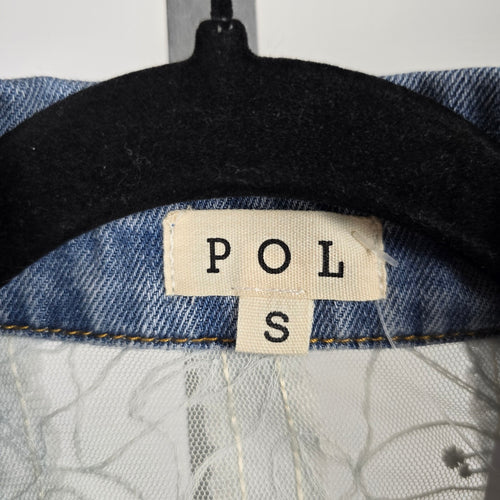 POL Patchwork Lace Denim Button Up Sleeveless Top - Size M/L