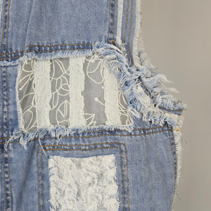 POL Patchwork Lace Denim Button Up Sleeveless Top - Size M/L