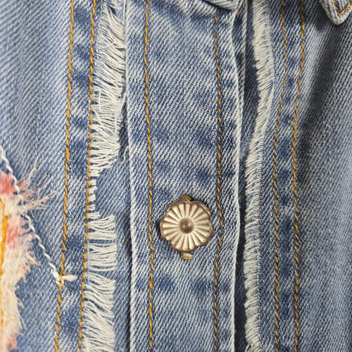 POL Patchwork Lace Denim Button Up Sleeveless Top - Size M/L
