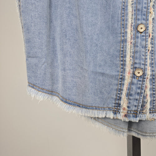 POL Patchwork Lace Denim Button Up Sleeveless Top - Size M/L