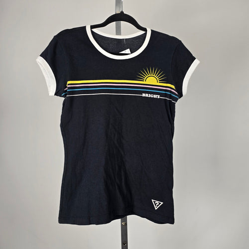 Vintage Guess Black Bright Sunrise Graphic Ringer T-Shirt -  Size S