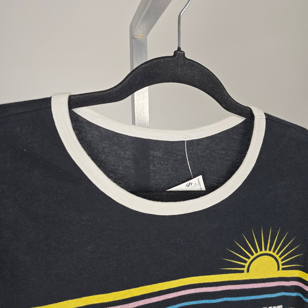 Vintage Guess Black Bright Sunrise Graphic Ringer T-Shirt -  Size S