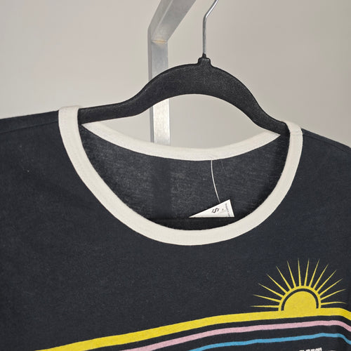 Vintage Guess Black Bright Sunrise Graphic Ringer T-Shirt -  Size S